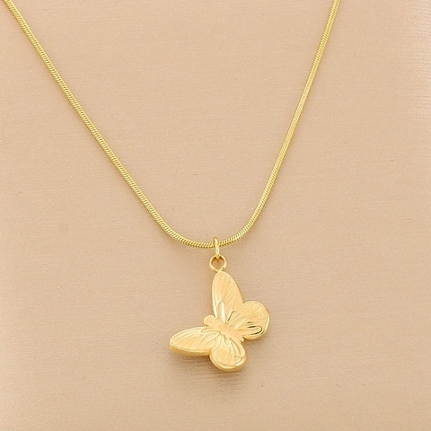 Collar Con Colgante De Mariposa De Acero Inoxidable Cadena De Serpiente Joyería Minimalista Para Mujer