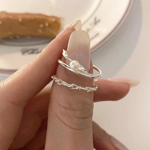 925 Sterling Silver Knotted Woven Chain Open Ring For Women Minimalist Adjustable Ins Style Polished Knot Geometric Finger Ring