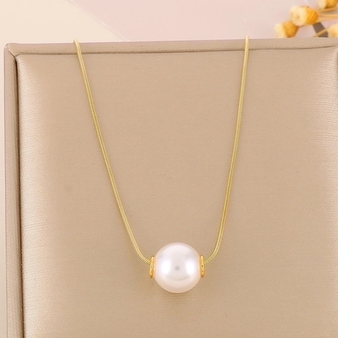Elegante Anhänger Halskette Für Damen Minimalistische Edelstahl Schlangenkette Einzelne Runde Faux Künstliche Perle Schmuck Zubehör Geschenk