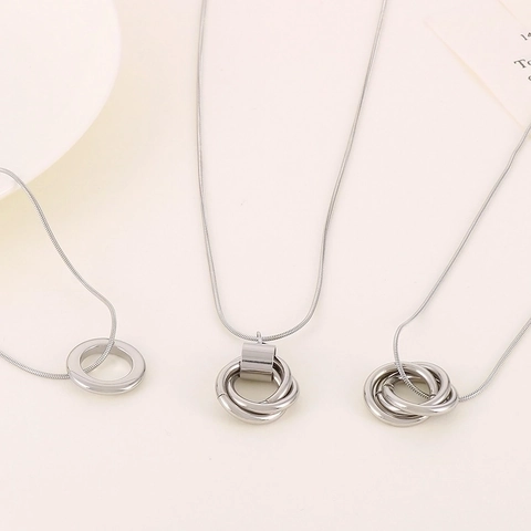 Geometrische In Elkaar Grijpende Ringen Hanger Ketting Roestvrij Staal Minimalistische Ronde Cirkel Charme Slangenketting Sieraden Voor Dames
