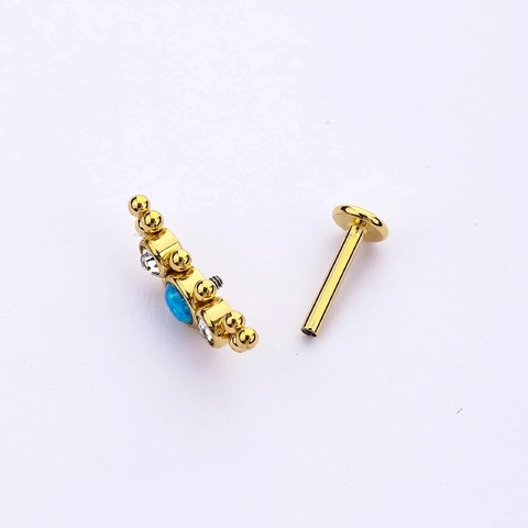 Piercing Χείλους από Ανοξείδωτο Ατσάλι 316L με Εσωτερικό Σπείρωμα Ζιρκόνια και Τεχνητό Οπάλιο Καρφωτό Σκουλαρίκι Χόνδρου