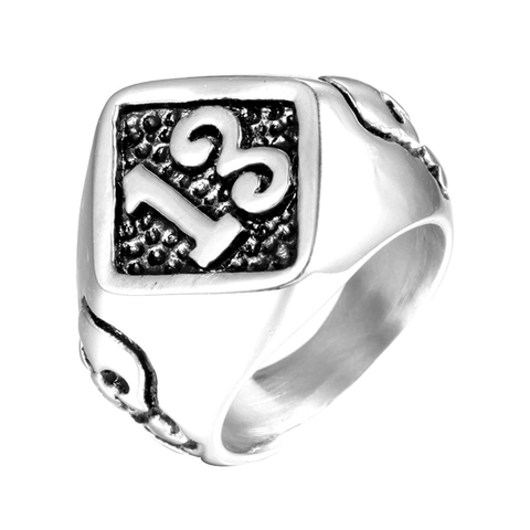 Herren Vintage Edelstahl Totenkopf Ring Dreizehn Schild Geprägt Punk Biker Gothic Schmuck Retro Poliert