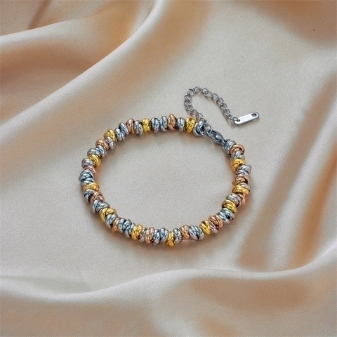 Mode Gedrehtes Seil Armband 18K Vergoldet Edelstahl Dreifarbig Verstellbar Gliederkette Schmuck Für Frauen