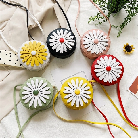 Kids Daisy Round Crossbody Bag PU Leather Mini Shoulder Purse Trendy Cute Toddler Girls Accessories