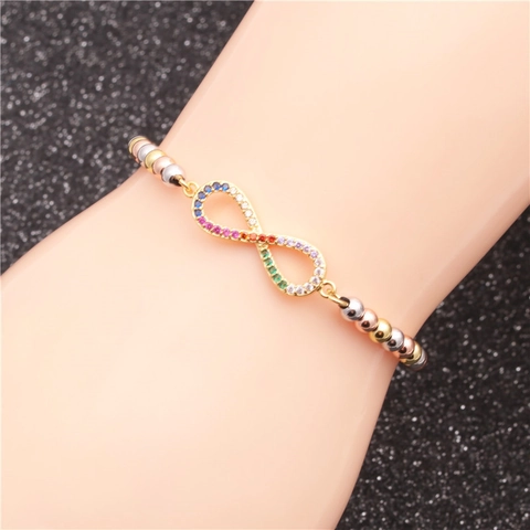 Infinity Symbol Bracelet Copper Micro Pave Cubic Zirconia Adjustable Braided Rope Multi Color Metal Beads Fashion Women