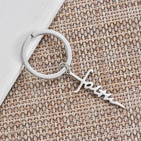 Edelstahl Faith Buchstabe Kreuz Schlüsselanhänger Silber Modern Minimalistisch Kunst Bag Charm Auto Schlüsselring Für Geschenk