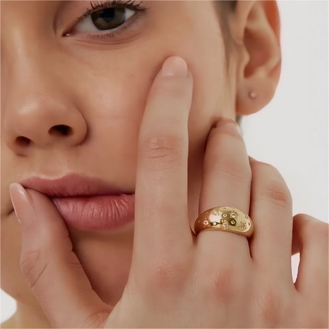 Roestvrijstalen Ring Verguld Ster En Maan Zirkoon Chique Band Voor Dames Minimalistische Mode-Sieraden
