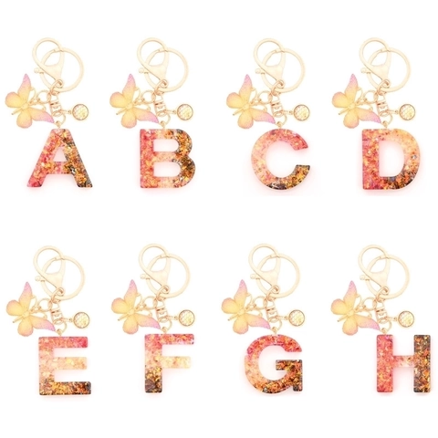 Llavero Con Letra Del Alfabeto De Resina Con Lentejuelas De Pan De Oro Colgante De Mariposa Dije De Escama De Pez