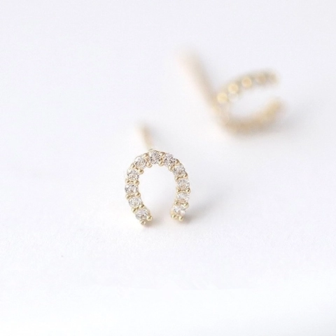 Elegantes Pendientes de Botón de Herradura en Plata de Ley 925 Con Incrustaciones de Strass Oro 14K Plata para Mujer Joyería