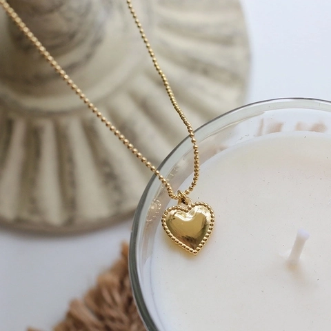 Herz Anhänger Halskette 18K Vergoldet Titanstahl Perlenrand Kugelkette Minimalistisch Retro Schmuck Für Damen