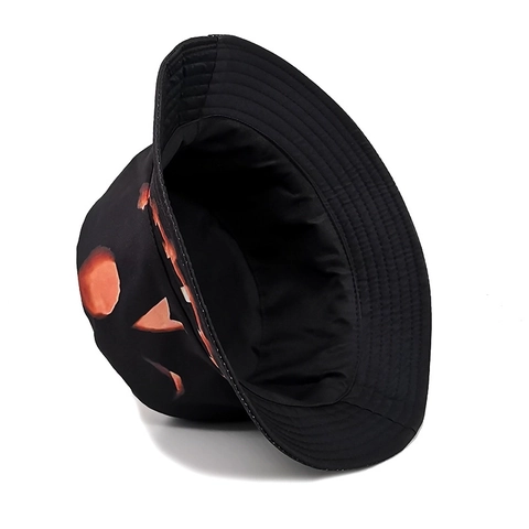 Reversible Bucket Hat Polyester Sun Protection Jack-O-Lantern Pumpkin Face Print Novelty Fisherman Hat Outdoor