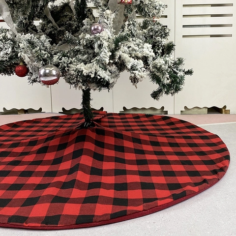 Falda De Árbol De Navidad Cuadros Buffalo Rojo Negro Redondo Tela Fiesta Decoración Tradicional Grande
