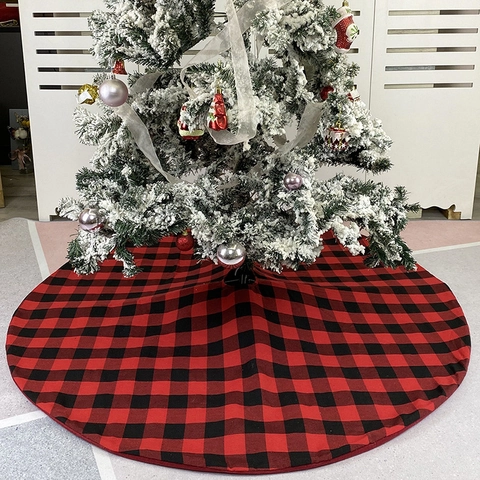 Falda De Árbol De Navidad Cuadros Buffalo Rojo Negro Redondo Tela Fiesta Decoración Tradicional Grande