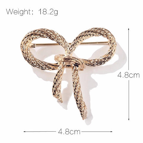 Gouden Strik Broche Legering Touw Textuur 3D Ontwerp Vintage Koreaanse Stijl Dames Feest Bruiloft Mode Accessoire