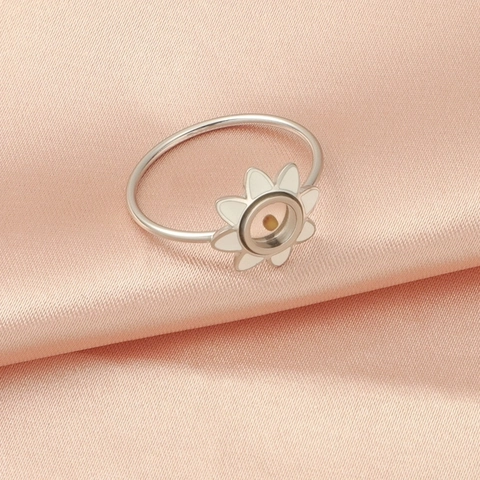 Anillo Semilla De Mostaza Girasol Acero Inoxidable 304 Chapado En Oro 18K Esmalte Minimalista Margarita Joyería Unisex