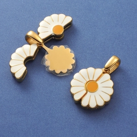 Daisy Sunflower Locket Pendant 304 Stainless Steel Enamel Openable Mirror Polished DIY Jewelry Accessories Floral