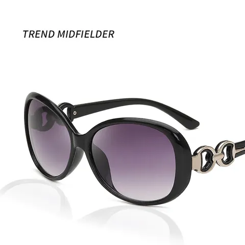 Übergroße Ovale Sonnenbrille Für Damen PC-Rahmen Verlaufsgläser Metallkette Dekoration UV400 Schutz Mode