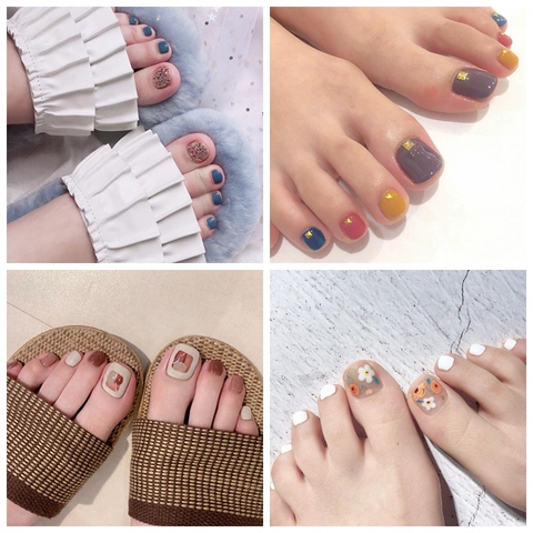 Waterproof Toe Nail Stickers Full Cover Adhesive Wraps Foot Nail Art DIY Decoration Variety Floral Geometric Patterns
