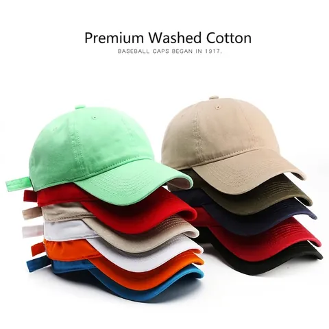 Washed Cotton Baseball Cap Adjustable Solid Color Breathable Sun Protection Curved Brim Dad Hat For Men Women
