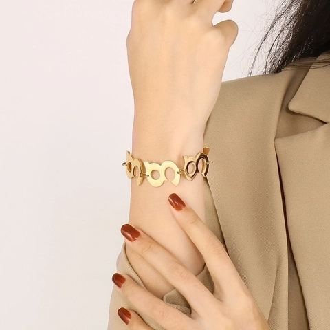 Bracelet En Acier Inoxydable Plaqué Or Pendentifs Géométriques Cube Cœur Bijoux De Mode Pour Femmes