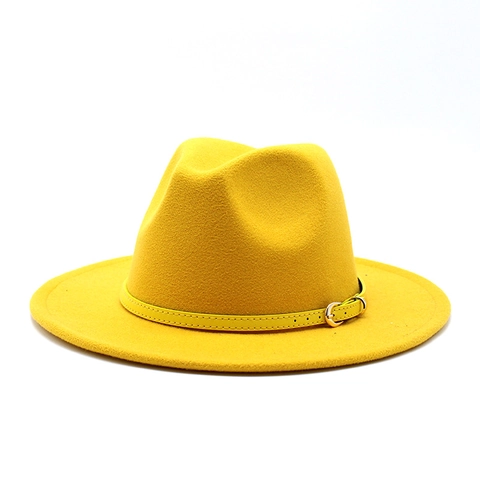Fedora Hat Wool Felt Wide Flat Brim Belt Buckle Decor Vintage Jazz Style Fashion For Women Men
