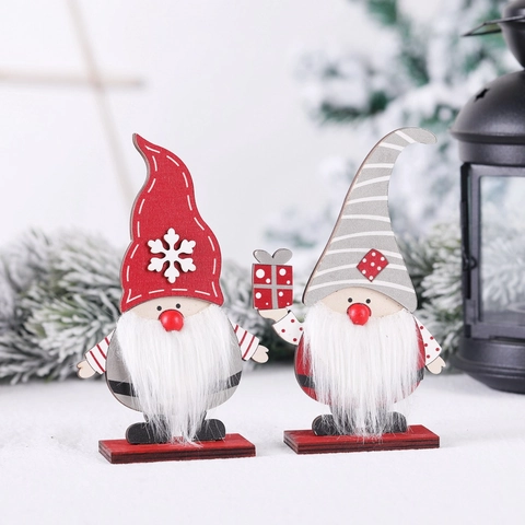 Weihnachtsgnom-Ornamente Aus Holz Zum Selberbauen Tomte Desktop-Dekoration Bemalt Weihnachts-Schneeflocken-Streifen