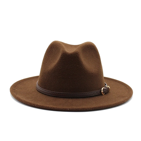 Wool Felt Fedora Hat Wide Brim Retro Jazz Style With Faux Leather Band And Metal Buckle For Men Women