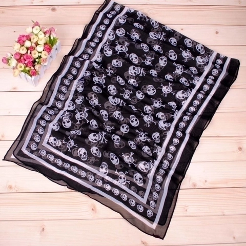 Sciarpa Lunga In Chiffon Con Stampa Teschio Scialle Leggero Semitrasparente Per Festa Di Halloween Stile Punk Gotico Per Donne