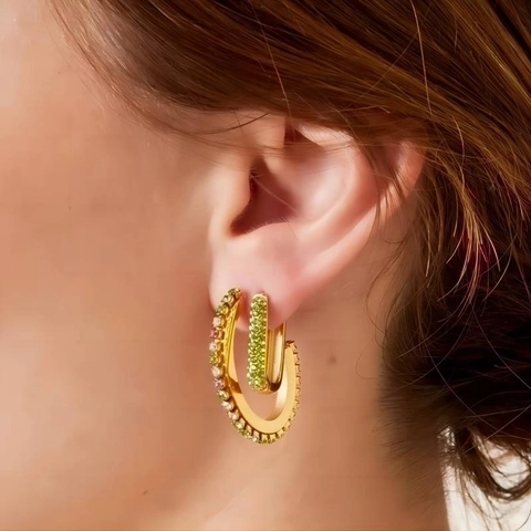 Orecchini A Cerchio Rettangolari Acciaio Inossidabile Placcato Oro 18K Zirconia Colorata Pavé Gioielli Di Moda Minimalisti Per Donna