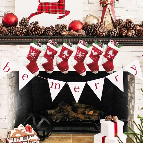 Weihnachtsstrümpfe Strickgarn Schneeflocke Herz Baum Muster Dekoration Feiertag Kamin Home Ornament Geschenktüte