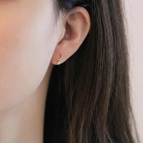 Crescent Moon Stud Earrings 925 Sterling Silver 14K Gold Plated Zircon Elegant Dainty Minimalist Jewelry For Women