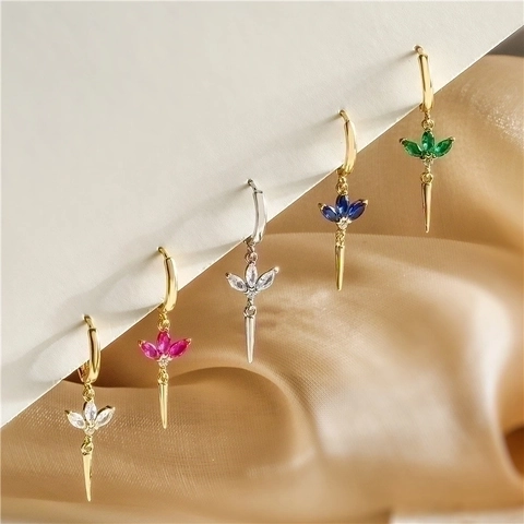 Marquise Zirconia Cone Dangle Earrings Copper 18K Gold Plated Huggie Hoop Colorful Stone Elegant Jewelry For Women