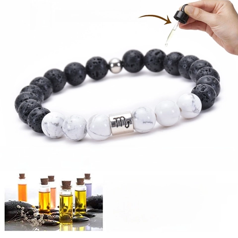 Sternzeichen Armband Naturstein Lava Howlith Elastisch Perlen Konstellation Diffusor Schmuck Für Paare Herren Damen