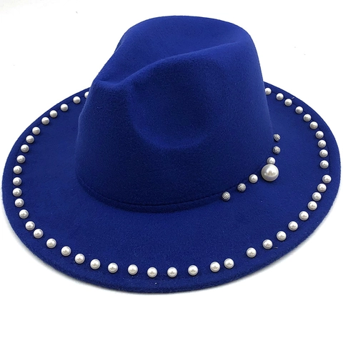 Eleganter Fedora Hut Breite Krempe Wollfilz Mit Künstliche Perlenbesatz Vintage Stil Kirche Jazz Mütze Für Damen Accessoire