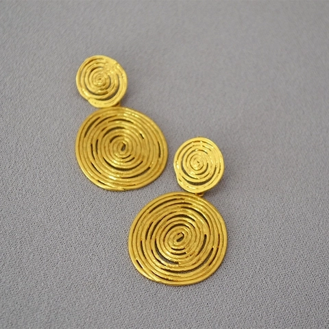 Vintage Messing Gold Plated Jahresring Spirale Kreis Ohrstecker Mit 925 Sterlingsilber Ohrstecker-Stift Für Damen Schmuck