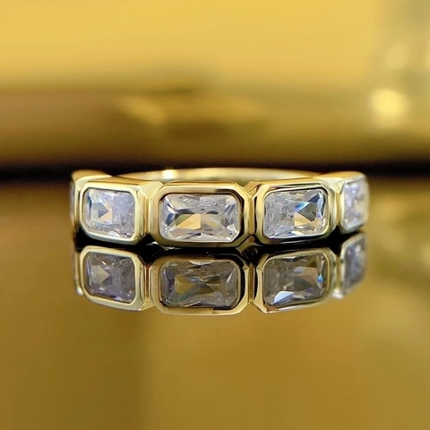 925 Sterling Zilveren Rechthoekige Strass Eternity Ring Verguld Eenvoudige Mode Forens Band Ring Voor Dames Sieraden