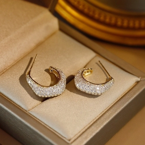 Orecchini A Cerchio A C Rame Placcato Oro Pavé Zircone Con Perno In Argento Per Donna Gioielli Eleganti