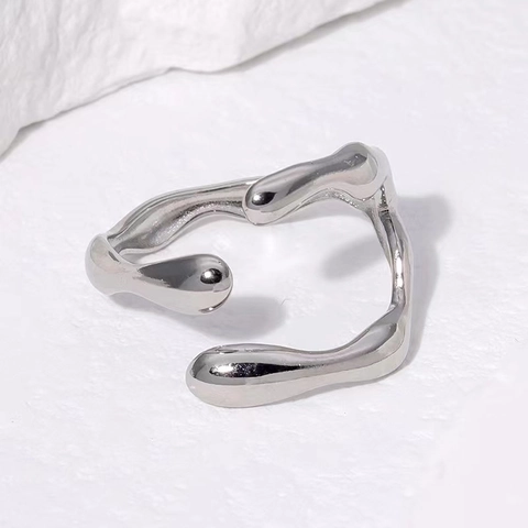 Anello Aperto In Acciaio Inossidabile Irregolare Per Donna Gioielli Regolabili Geometrici Minimalisti Lava Metallo Liquido
