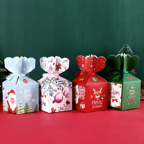 Scatole Regalo Di Natale Confezioni Per Caramelle In Cartone Con Nastro Di Raso Motivi Babbo Natale Renna Per Feste