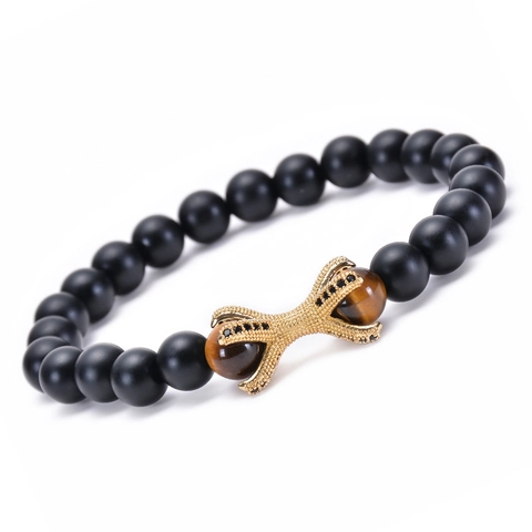Bracciale di Perline in Pietra Naturale Occhio di Tigre per Uomo Donna Agata Opaca Ciondolo Artiglio di Aquila Polpo Gioielli Punk Regalo