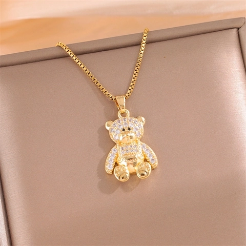 Collana Con Pendente Orso Acciaio Inossidabile Con Strass Zircone Donne Oro Piccolo Animale Catena Clavicola Gioielli Minimalisti