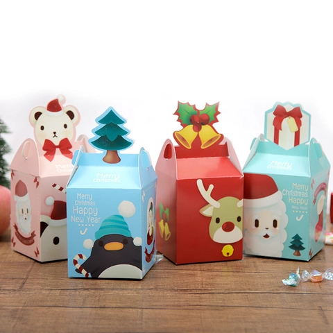 Scatole Regalo Di Natale Cartone Portatile Imballaggio Caramelle Mela Cartone Animato Babbo Natale Renna Supporto Festa