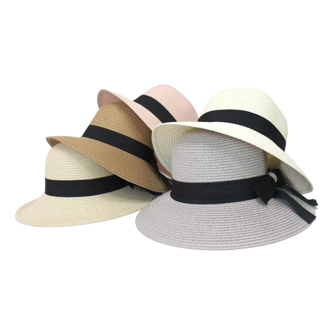 Cappello Sole Paglia Donna Tesa Larga Traspirante Estate Spiaggia Viaggio Fiocco Elegante Pieghevole Coreano