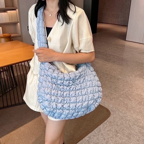 Grande Capacità Nylon Trapuntato Borsa Tote Casual Moda Morbido Puffer Borsa a Tracolla Donna Versatile Borsa a Mano Giornaliera