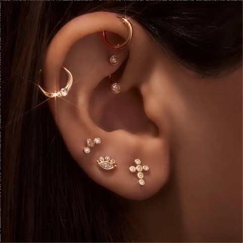 Orecchini A Lobo In Acciaio Inossidabile Placcato Oro 18K Croce Stella Luna Zirconia Perla Artificial Religioso Moda Donna