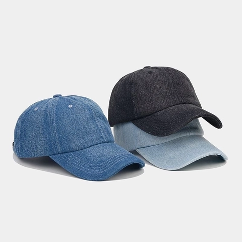 Vintage Denim Baseball Cap Soft Top Sunshade Adjustable Cotton Casual Hat Retro Style Unisex Classic Plain