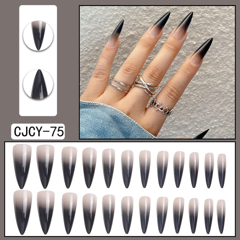 Unghie Press On Sfumate Nero Nude Lunghe Stiletto Unghie Artificiali Lucide Chic Copertura Totale Unghie Finte