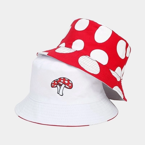 Sombrero De Pescador De Algodón Reversible Bordado De Hongo Lunares Rojos Informal Protección Solar Verano Lindo