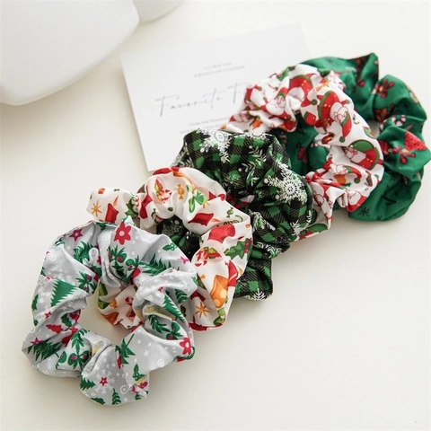 Chouchous De Noël Élastiques À Cheveux En Tissu Festif Père Noël Renne Flocons De Neige Motifs À Carreaux Accessoires Cheveux Femmes