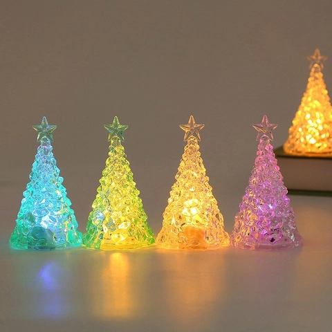 Weihnachtsbaum LED Licht Kristall Acryl Schreibtisch Deko Party Urlaub Nachtlampe Ornament Stern Spitze Bunt